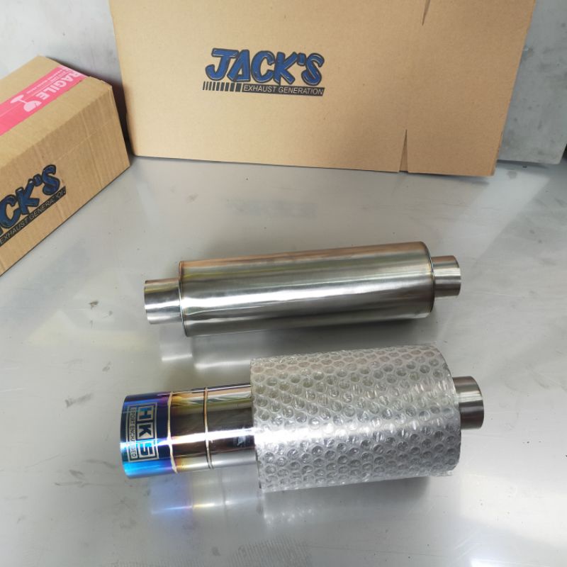 Satu Paket Knalpot mobil HKS Biru dan Resonator stainless Suara Bass Resonator manual Resonator mati