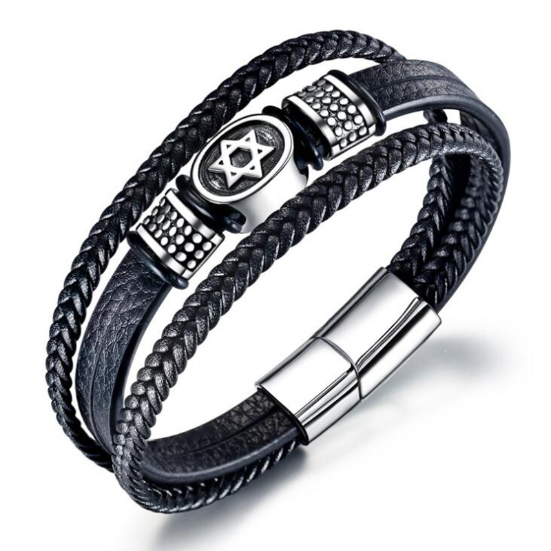 2022 Gelang Tangan Magnetik Bahan Kulit + Stainless Steel Warna Hitam / Coklat 18.5 / 22 / 20.5cm Untuk Pria