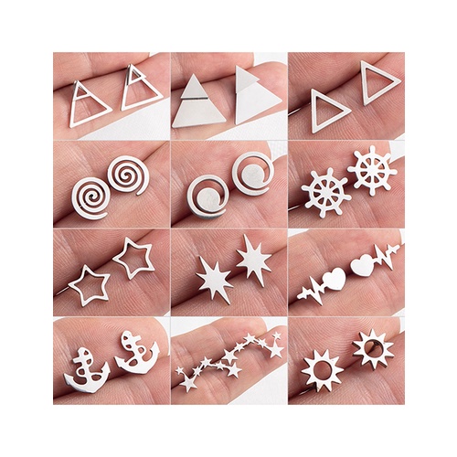 LRC Anting Tusuk Fashion Section Silver Stainless Steel Triangle Geometric Earrings V83761