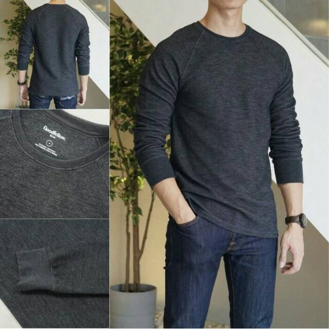 GOODFELLOW CREWNECK TEXTURED SWEATSHIRT KAOS WAFFLE-BAJU BRANDED BIGSIZE PRIA-KAOS JUMBO SIZE COWOK