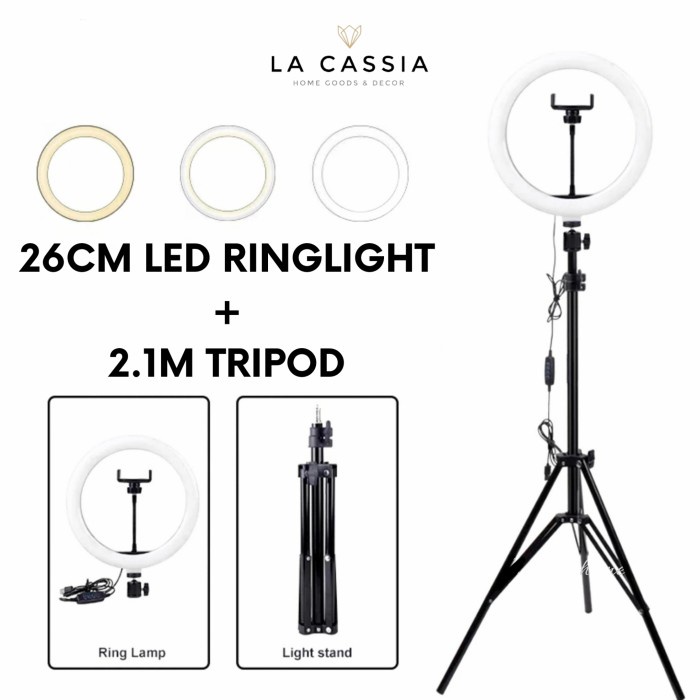 PREMIUM RINGLIGHT TRIPOD 26CM + 2.1M LED LIGHT COMPLETE SET VLOG