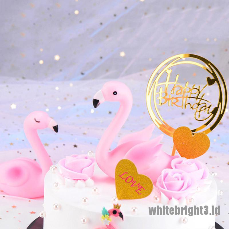 (white3) Topper Kue Bentuk Flamingo Pink Untuk Dekorasi Pernikahan / Ulang Tahun