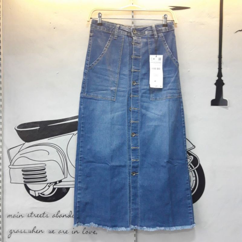 Rok jeans kancing full panjang import/ VJ JEANS