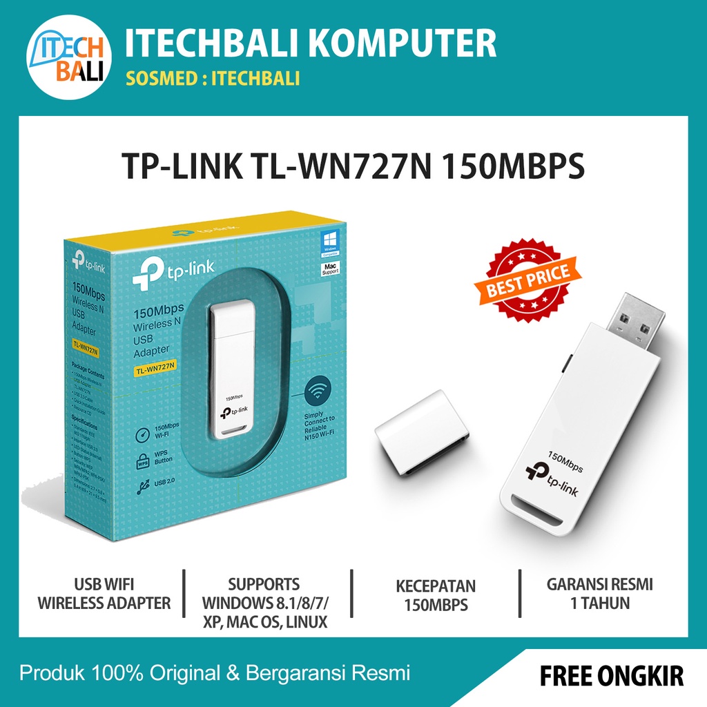 Usb Wifi Adapter TP-LINK TL-WN727N Wireless 150Mbps Original | ITECHBALI