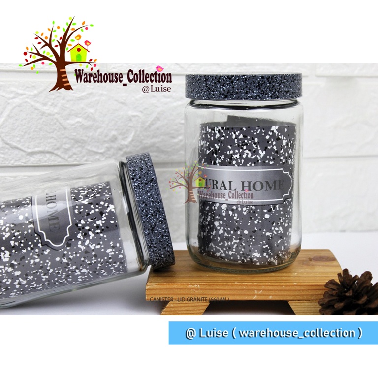 Toples Jar Kaca // Glass Jar 1000 Ml / 660Ml / 425Ml Tutup Plastik Lid Granite // Jar Bumbu //