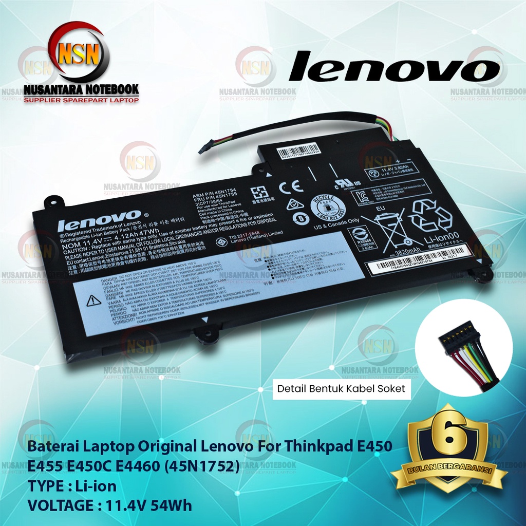 Baterai Original Laptop Lenovo THINKPAD E450 E455 E450C E4460 45N1752 (Black)