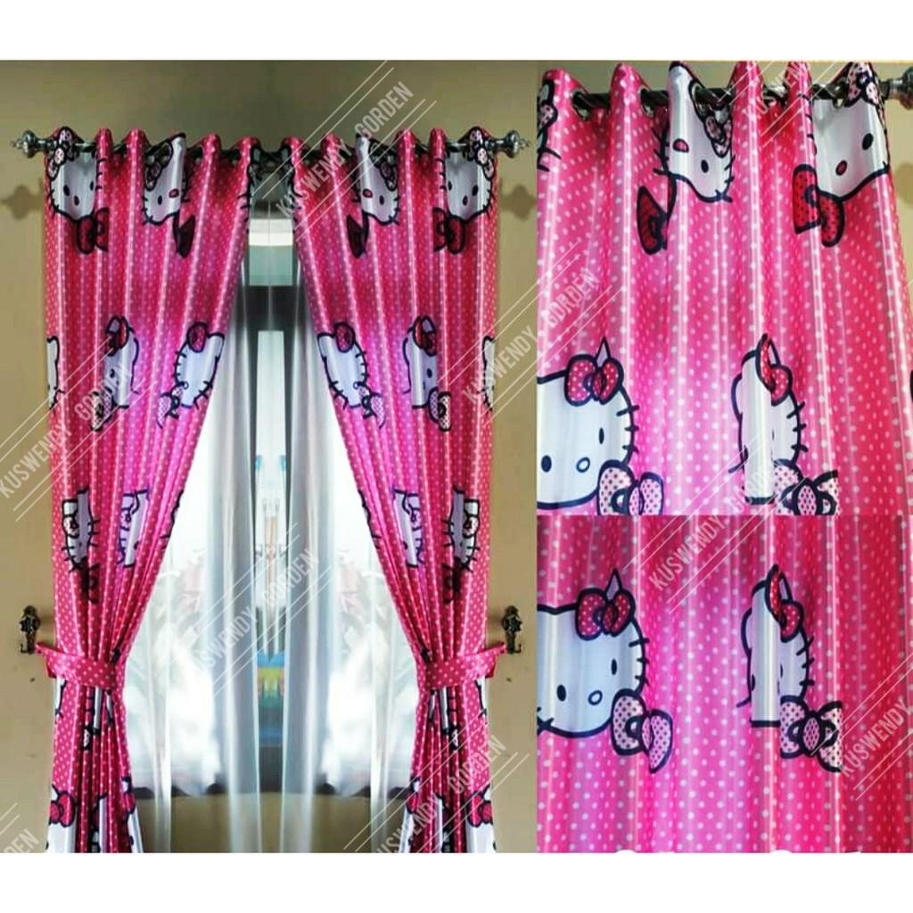 Gorden Blackout 100 x 250 cm Tinggi 2.50 meter HelloKitty &amp; Doraemon Hordeng Jendela Pintu