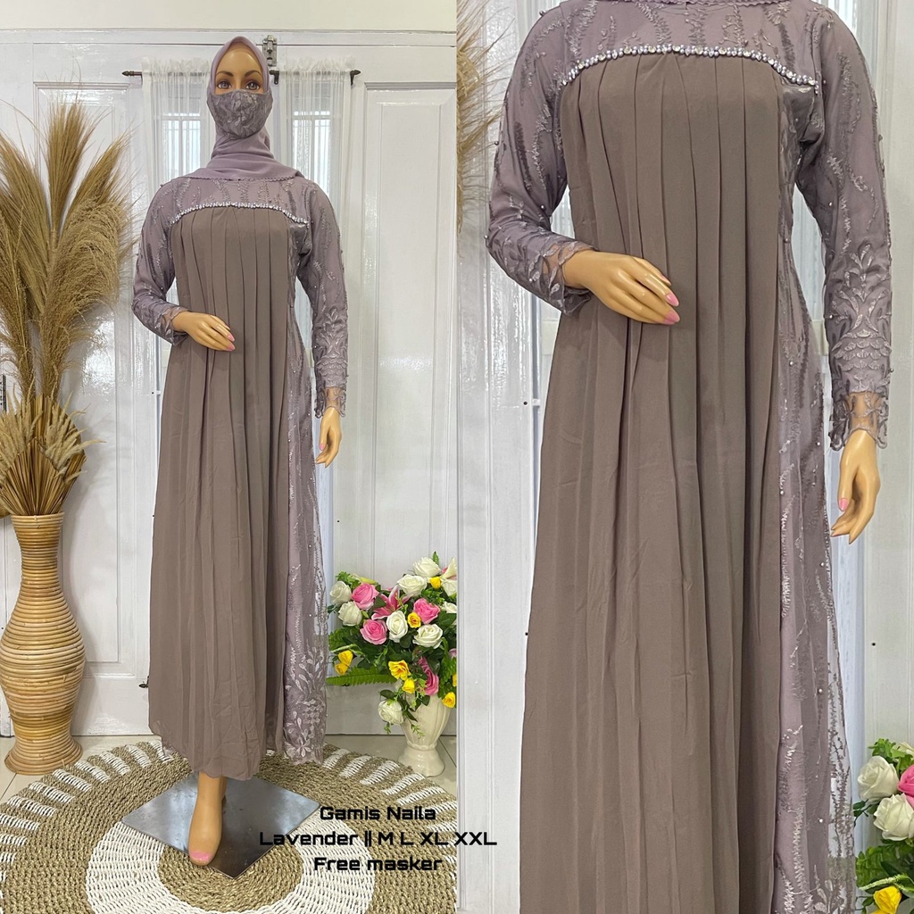 GAMIS NAILA / DRESS BRUKAT PARTY WANITA / BAJU PESTA WANITA / BAJU GAMIS MODERN / GAMIS BRUKAT