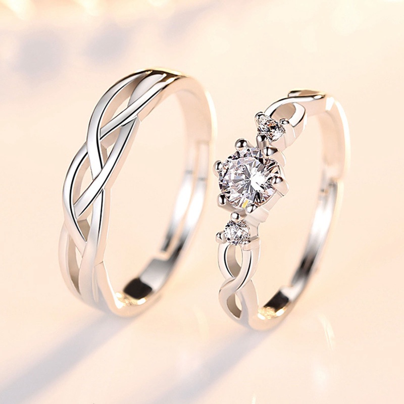 Cincin Sterling Silver 925 Dengan Kristal + Berlian Imitasi Untuk Pasangan / Pria / Wanita