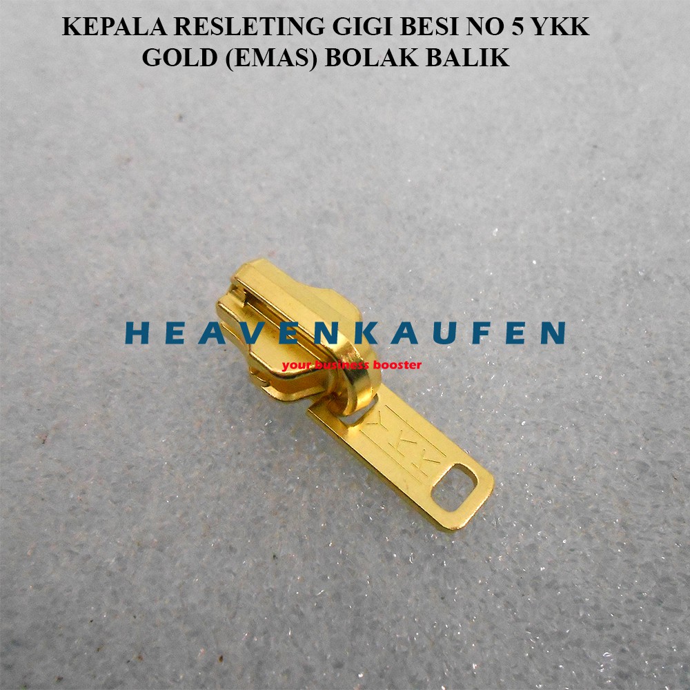 Kepala Resleting / Kepala Zipper YKK Type Gigi Besi No 5 Bolak Balik Warna Gold Emas