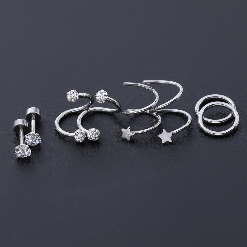 4 Pasang Anting Stud Bentuk Bulat Bahan Stainless Steel Dengan Cubic Zirconia