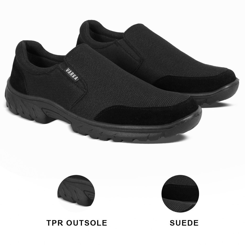 Sepatu Slip On Pria V 46312 Brand Varka Sepatu Casual Semi Kerja Kantor Kuliah Hangout Trendi Berkualitas - Hitam