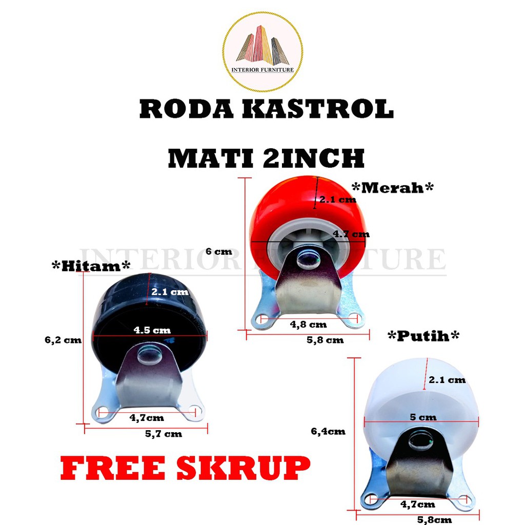 Roda Kastor Plate Pvc Nylon / Roda Troly Etalase  2inch MATI (1Pcs) FREE SEKRUP