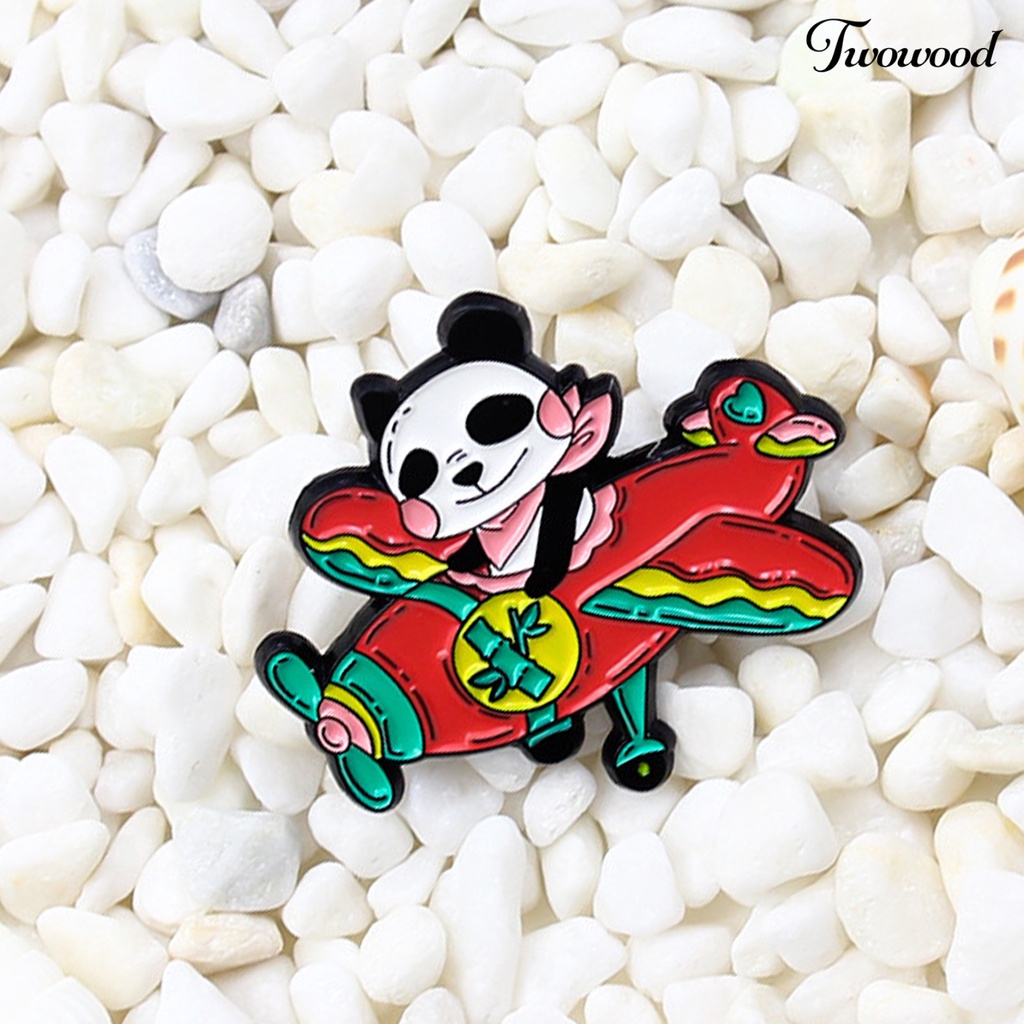 Twowood Airplane Panda Pattern Lapel Pin Mini Alloy Red Plane Bamboo Collar Brooch Backpack Accessories