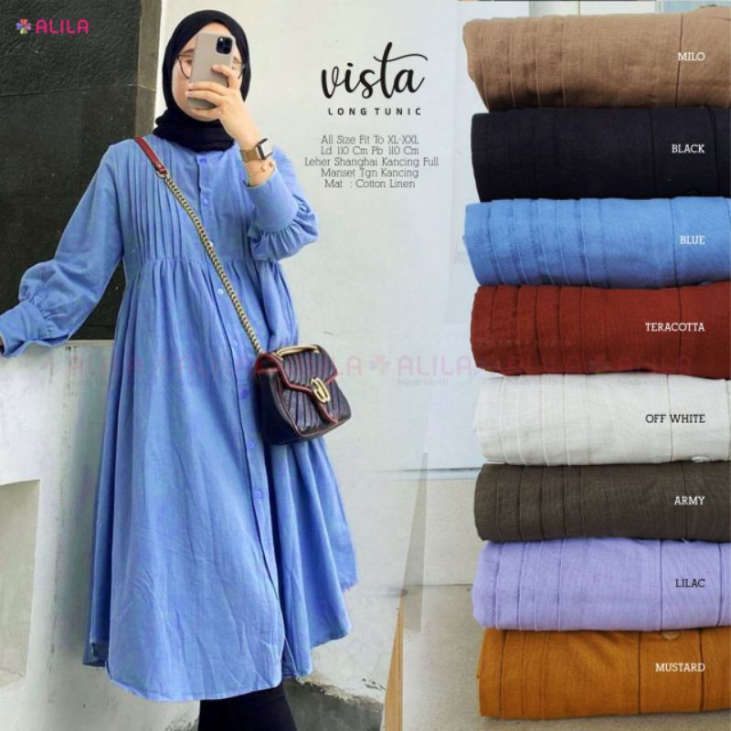 (Vista long tunik) kemeja panjang blouse wanita bahan linen import