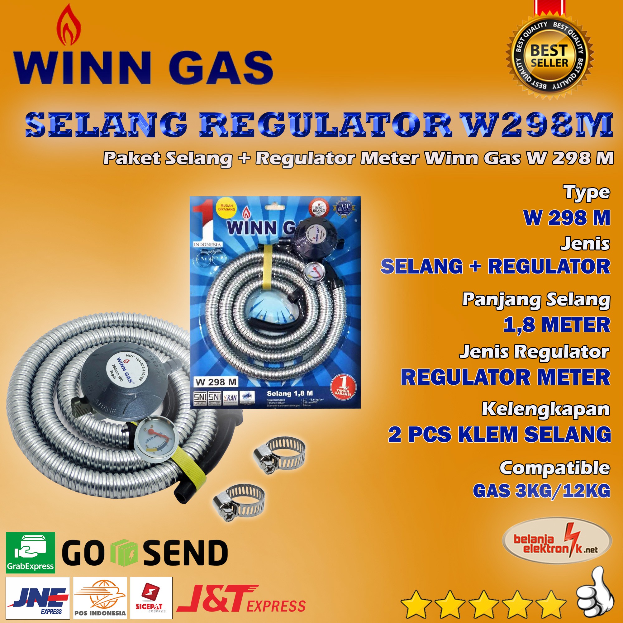 Selang Gas Regulator Paket Winn Gas W 298 Meter