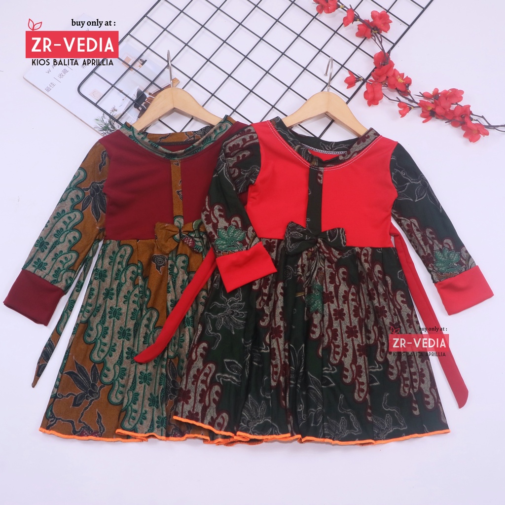 [BATIK] Dress Valencia uk 1-4 Tahun / Dres Lengan Panjang Pesta Baju Anak Perempuan Fashion Kids Motif Adem