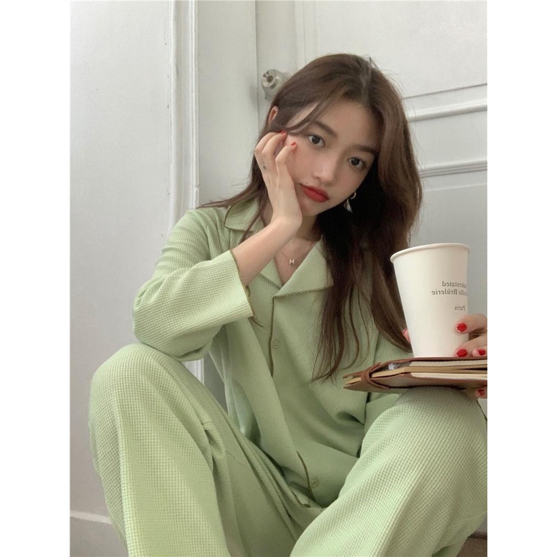BAJU TIDUR WANITA SETELAN BAJU TIDUR WANITA BAJU TIDUR PIYAMA BAJU TIDUR WANITA DEWASA PAKAIAN TIDUR WANITA BAJU TIDUR WANITA LENGAN PANJANG PIYAMA BAJU TIDUR MURAH PIYAMA PANJANG PIYAMA LENGAN PANJANG BAJU TIDUR KOREA PIYAMA KOREA SENA SLEEPWEAR HIJAU-3