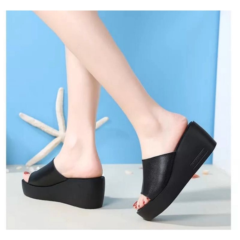 sandal wedges wanita terlaris 2022 basic polos hak tinggi cewek