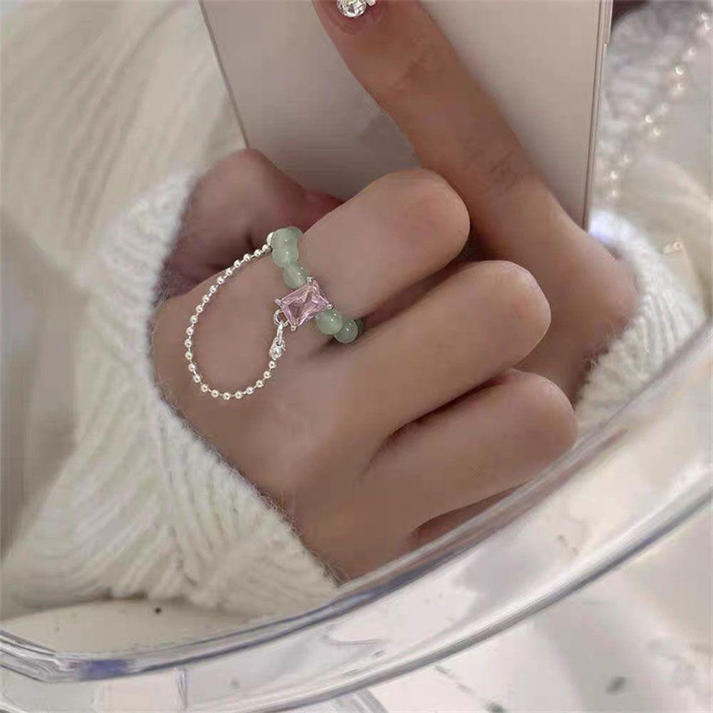 Needway Cincin Wanita Elegan Vintage Gadis Hadiah Mutiara Imitasi Zirkon Aksesoris Pesta Cincin Manik-Manik Kristal