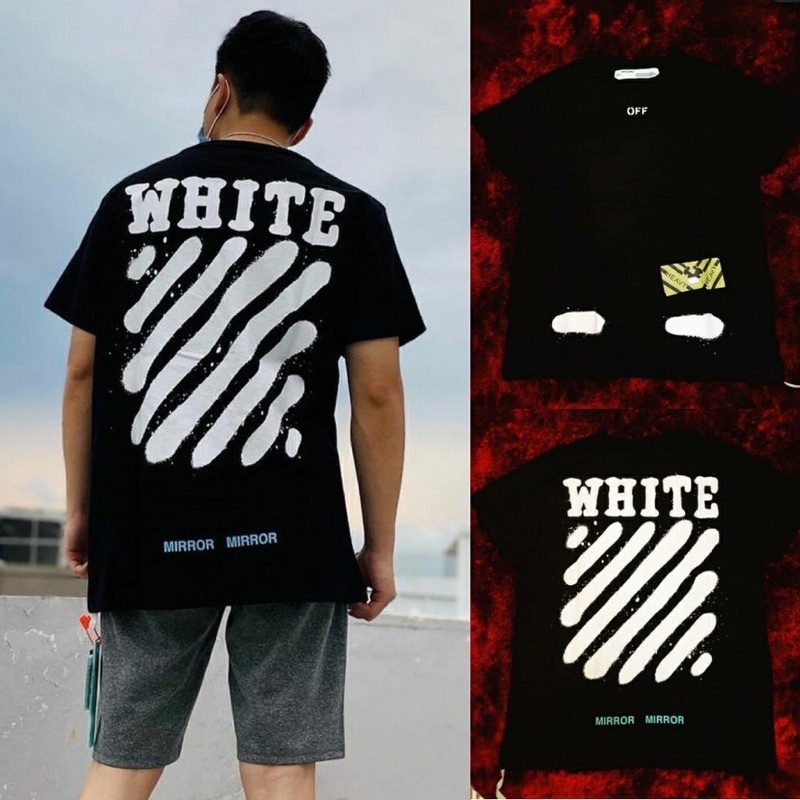 OFF WHITE BAJU KAOS T SHIRT TSHIRT DISTRO OFF WHITE MIRROR T SHIRT HITAM PREMIUM ORIGINAL PRIA WANIT