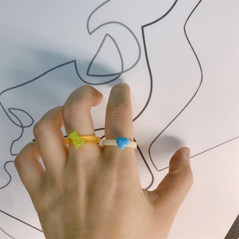 Agustinina Bear Cincin Resin 2pcs/set Gadis Geometris Transparan Manis Untuk Wanita Fashion Jewelry