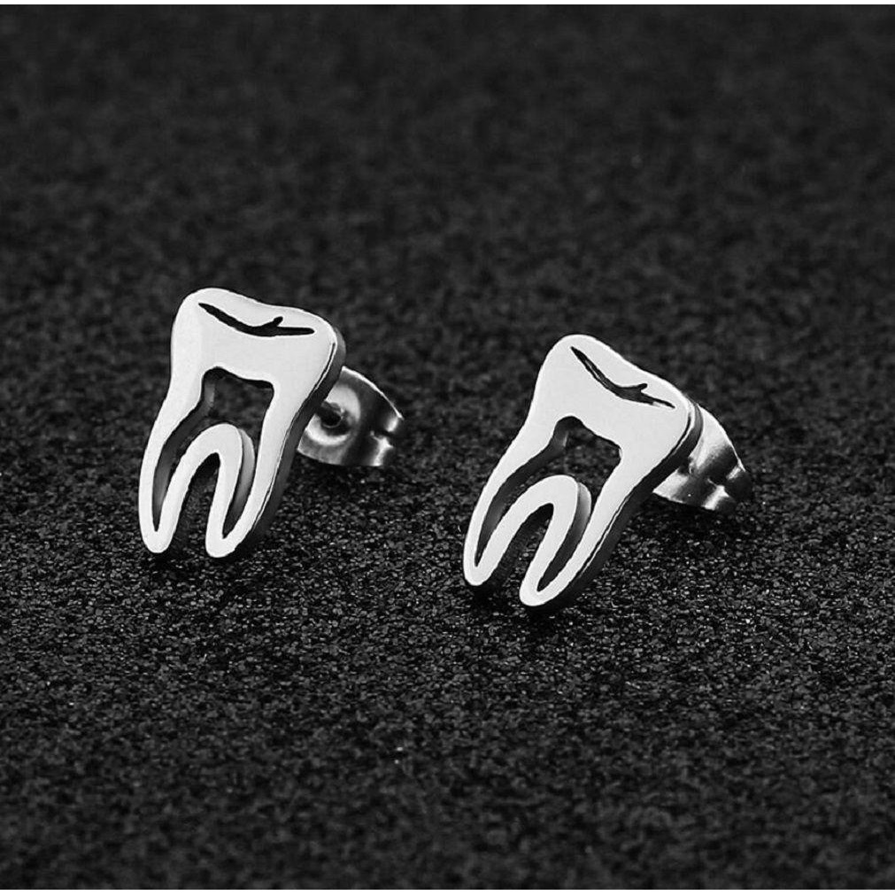 R-flower 1pasang Tooth Stud Earrings Cute Earring Alloy Aksesoris Punk Perhiasan Hadiah Dokter Perawat Aksesoris