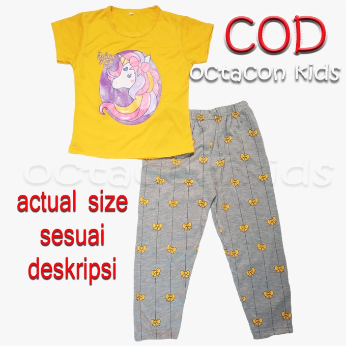Setelan Tidur Anak Perempuan 1-12 Tahun - Motif Glitter Unicorn - COD Baju Tidur Anak Cewek - Octaco