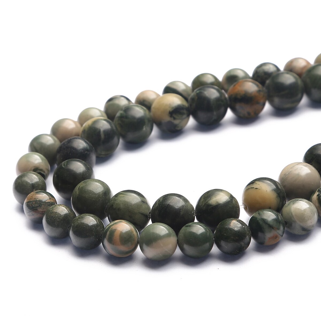 Natural 2/4/6/8/10/12 mm Green Wood Stone Longgar Bulat Beads Digunakan Sebagai Gelang/Kalung dan DIY Aksesoris Pembuatan Perhiasan Indah Lainnya