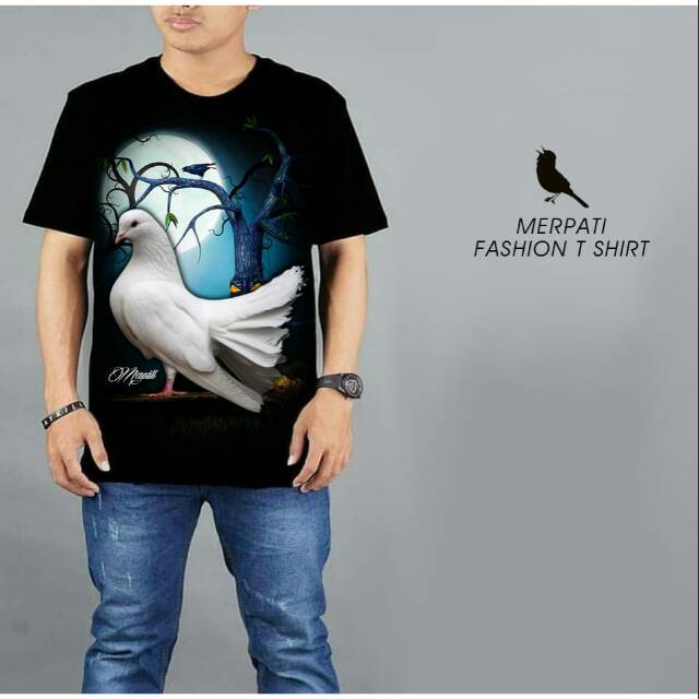 Kaos Cowok Hitam Keren Burung Kicau Mania Merpati Putih Shopee