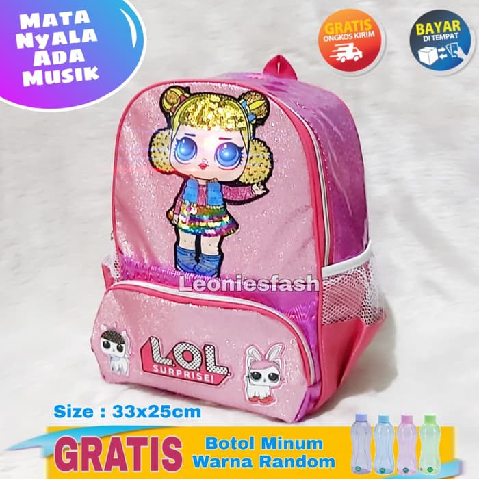 Tas Sekolah Anak Perempuan Sd Trolley Import Troli Tarik Dorong 6 PY204  Lol Led Gliter - Lol Surp