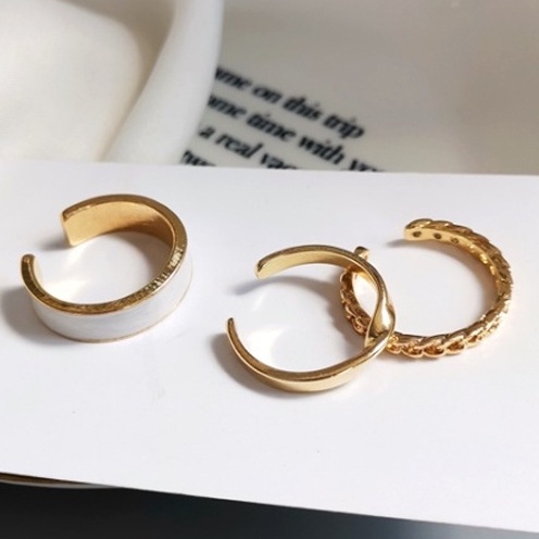 3pcs / Set Cincin Rantai Adjustable Untuk Wanita