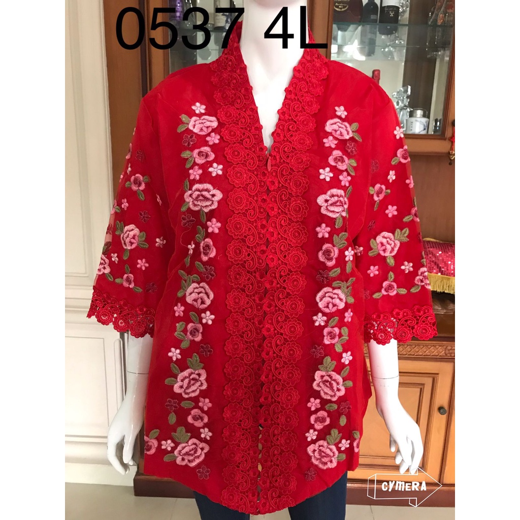 Kebaya alexuez merah jumbo 0537 bordir organdi