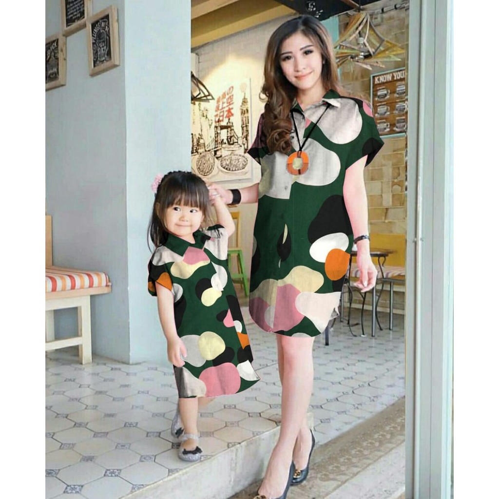 [MK LONGHEM OVAL FT]Dress couple ibu dan anak rayon varian warna - Hijau