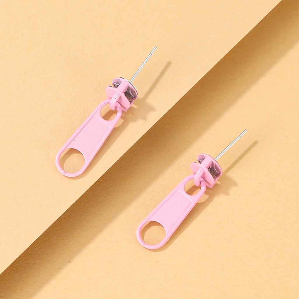 Hu Hu Hu Hu Hu Alat Bantu Pasang Kacamata♡ 1 Pasang Anting Stud Bentuk Kartun Resleting Warna Permen Untuk Pesta
