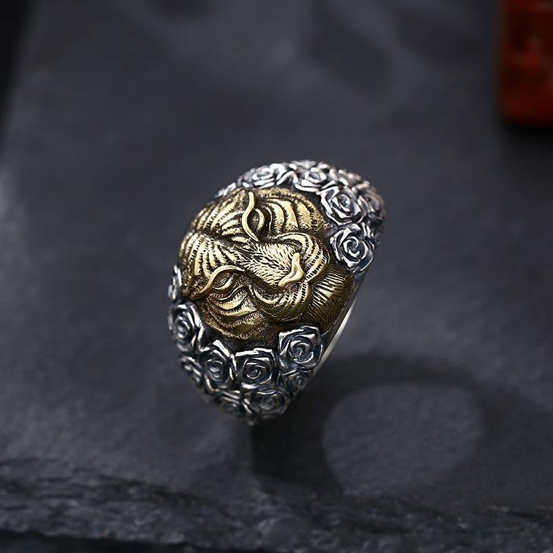 Cincin Model Terbuka Desain Kepala Harimau Gaya Kasual Untuk Pria