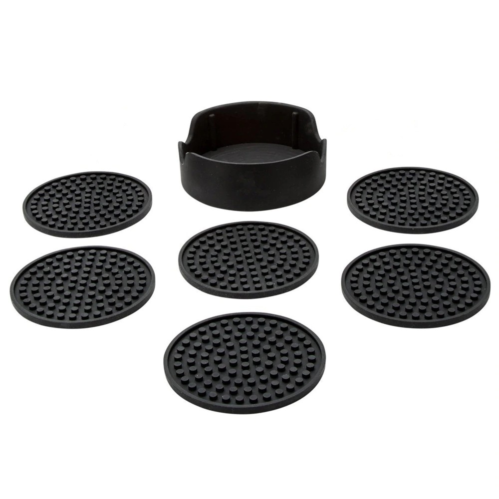 Realand 6pcs/set Silicone Drink Coasters with Holder for Coffee Mug Cup Glass Antislip Table