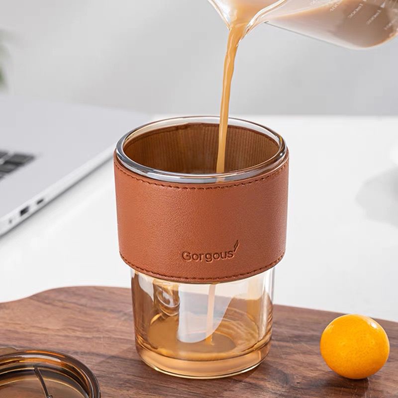 BOTOL MINUM GELAS, TUMBLER GELAS KACA VINTAGE AESTHETIC BOTTLE CUP FOR COFFEE SIMPLE ELEGAN WATER 400 ML - FREE STRAW KACA