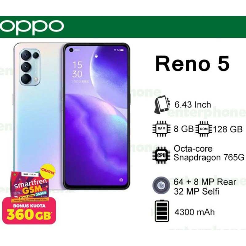 oppo reno 5 5G / 5 / 5f ram 8/128 gb nfc snapdragon 720 garansi resmi-Reno 5