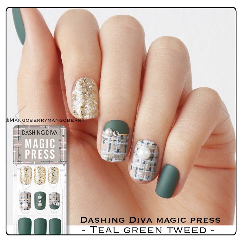 Dashing Diva Magic Press Manicure Teal Green Tweed Fake Nail Kuku Palsu Korea Shopee Indonesia