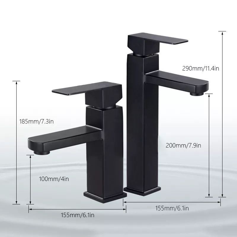 Kran wastafel kotak Black stainless sus 304 keran Lavatory minimalis Hitam pohon tinggi