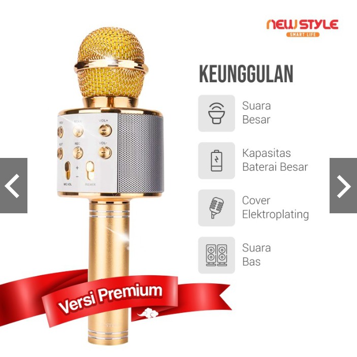 MIC WS858PPT Microphone Karaoke Bluetooth Mic Speaker Mikrofon Wireless Portable