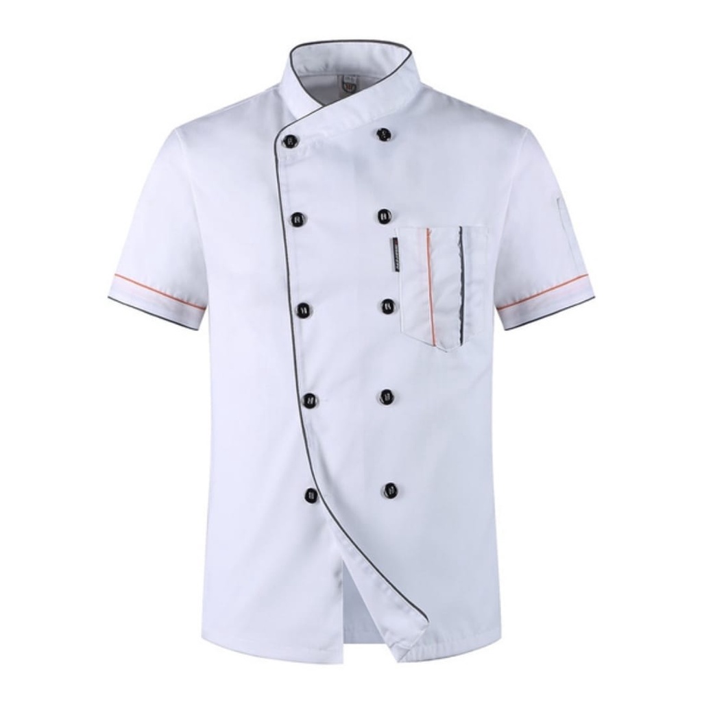 cheff jacket baju koki lengan pendek PPS pria wanita drill high quality