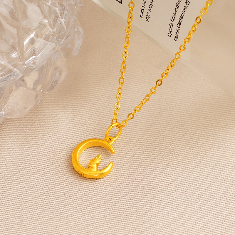 Goldkingdom Perhiasan Fashion 24K Bangkok Aksesoris Ready Stock Moon Rabbit Running To The Moon Rabbit Pendant Acacia Pendant Jade Rabbit Dengan Bulan