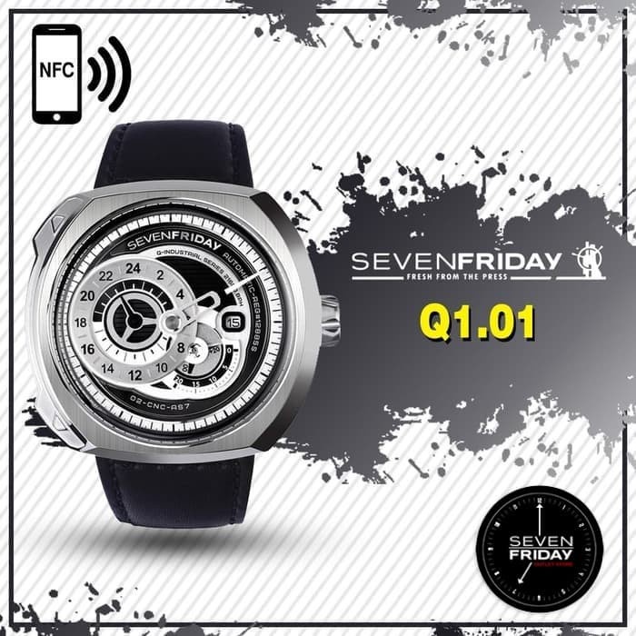 Jam Tangan Pria - Arloji Cowok BEST SELLER Seven Friday Q1-01 SevenFriday Q1/01 Q-Series Black Leath