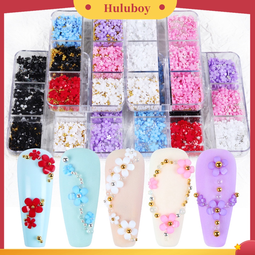 Huluboy Huluboy♡ 6 Sekat / Set Hiasan Kuku Bentuk Kelopak Bunga Bahan Resin Untuk Aksesoris Nail Art / Manicure