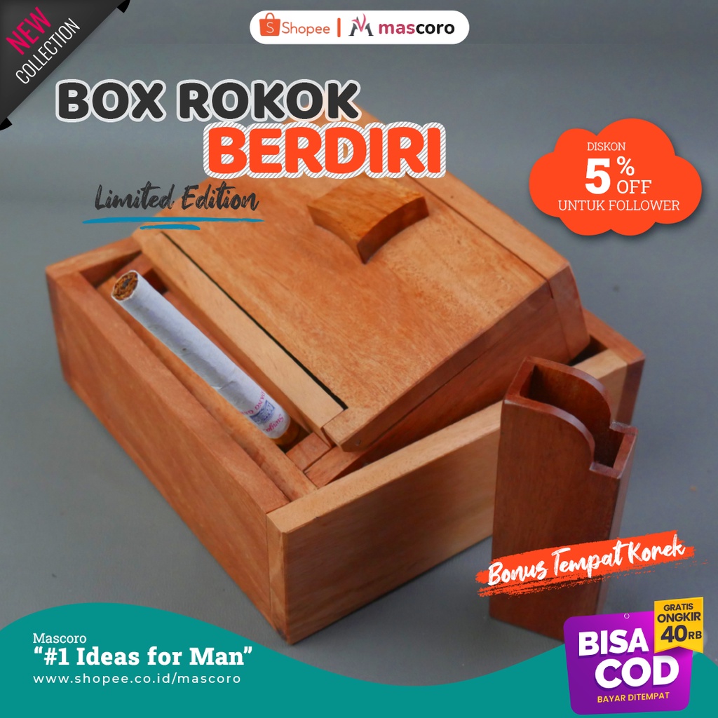 tempat rokok dan korek - kotak rokok keren dan unik dari kayu - box roko berdiri
