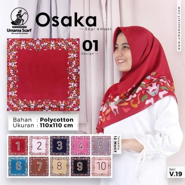 Jilbab Hijab Scarf segiempat motif Umama Osaka Voal Silk Velvet Bursa
