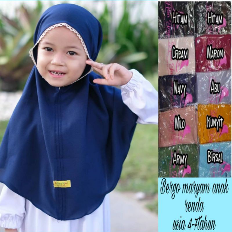 Bergo Maryam Anak Renda Usia 4-7Th / Hijab Anak Perempuan