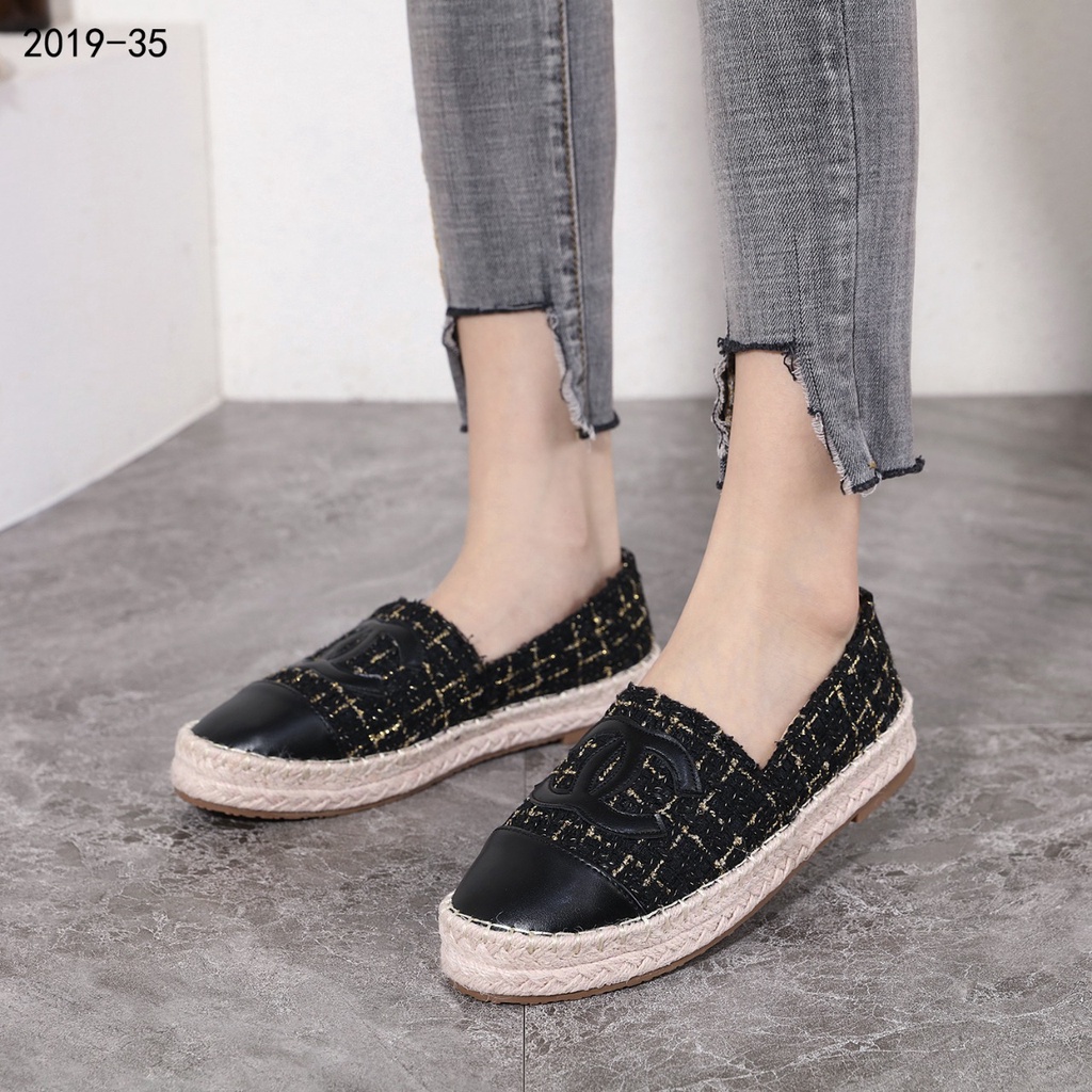 CH Tweed Espadrilles Leather CC Cap Toe Shoes Flats 2019-35